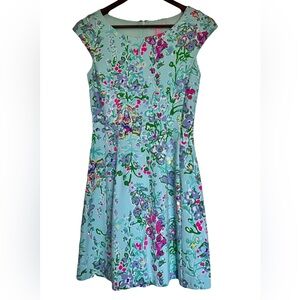 Lilly Pulitzer Brielle Dress Pool Blue Lucky Charm Floral Fit Flare Ponte XS
